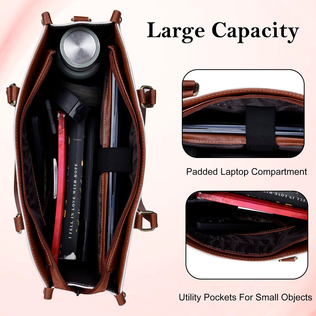 PRD Craft Women’s Canvas Laptop Tote Bag | 15.6 Inch Laptop Compartment | Large Office Work Shoulder Bag for Travel