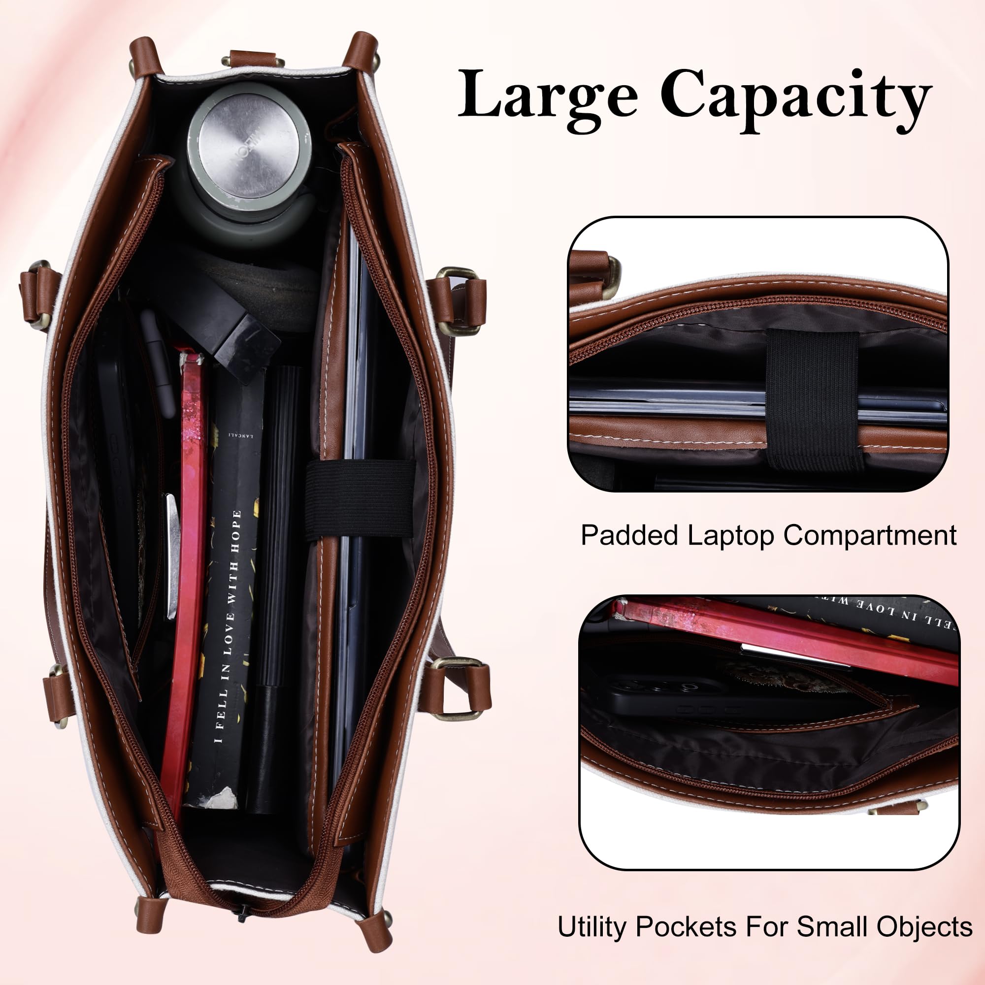 PRD Craft Women’s Canvas Laptop Tote Bag | 15.6 Inch Laptop Compartment | Large Office Work Shoulder Bag for Travel