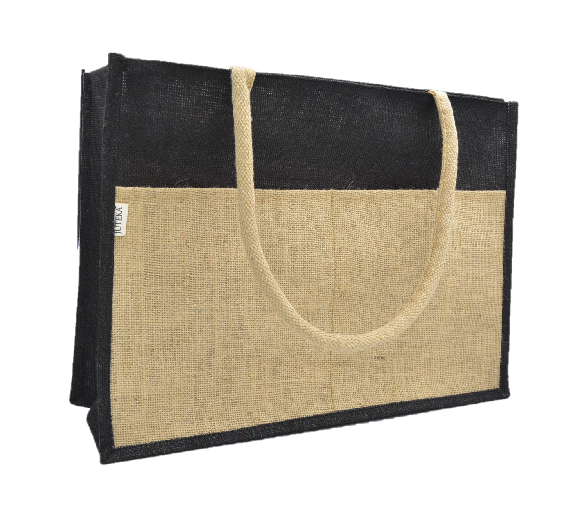 JUTEKA Multicolor spacious Jute Bag with Zipper Closure, Full Size Front Pocket and Large Handles…