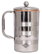 IndianArtVilla Lining Design Steel Copper Jug Pitcher, Storage & Serving Water Home Restaurant, 1500 ML