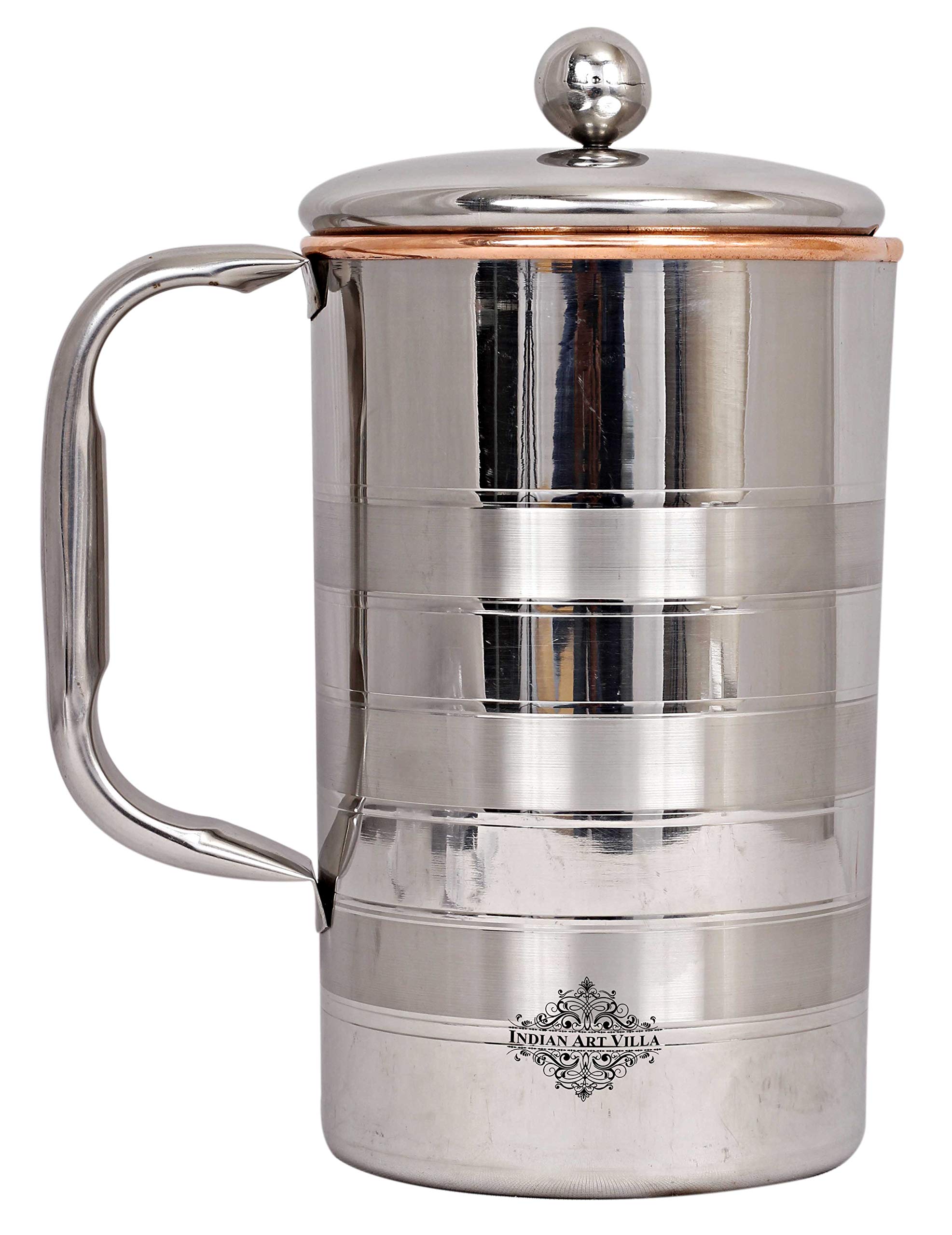 IndianArtVilla Lining Design Steel Copper Jug Pitcher, Storage & Serving Water Home Restaurant, 1500 ML