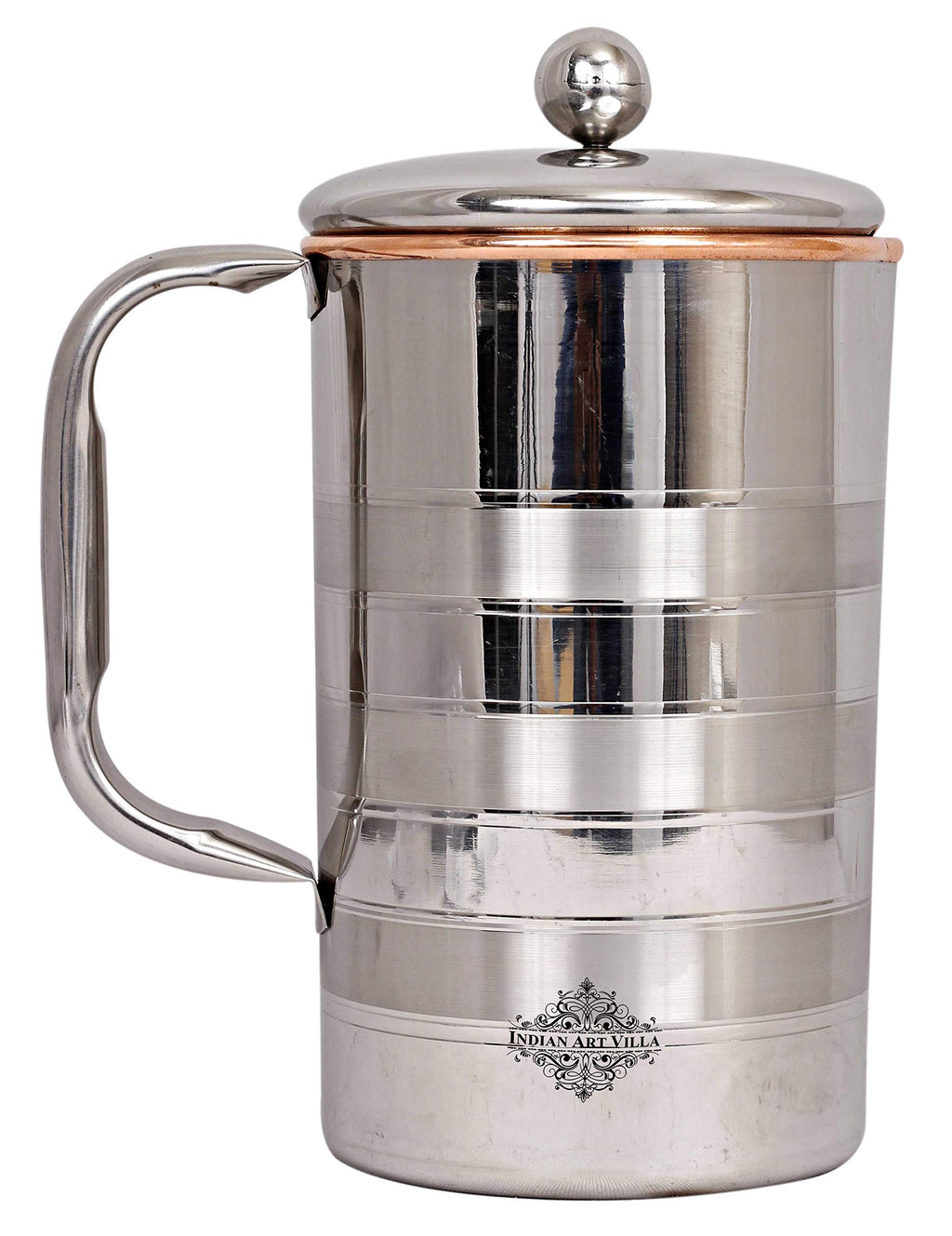 Indian Art Villa Lining Design Steel Copper Carafes, Storage & Serving Water Home Restaurant, 1000 ML