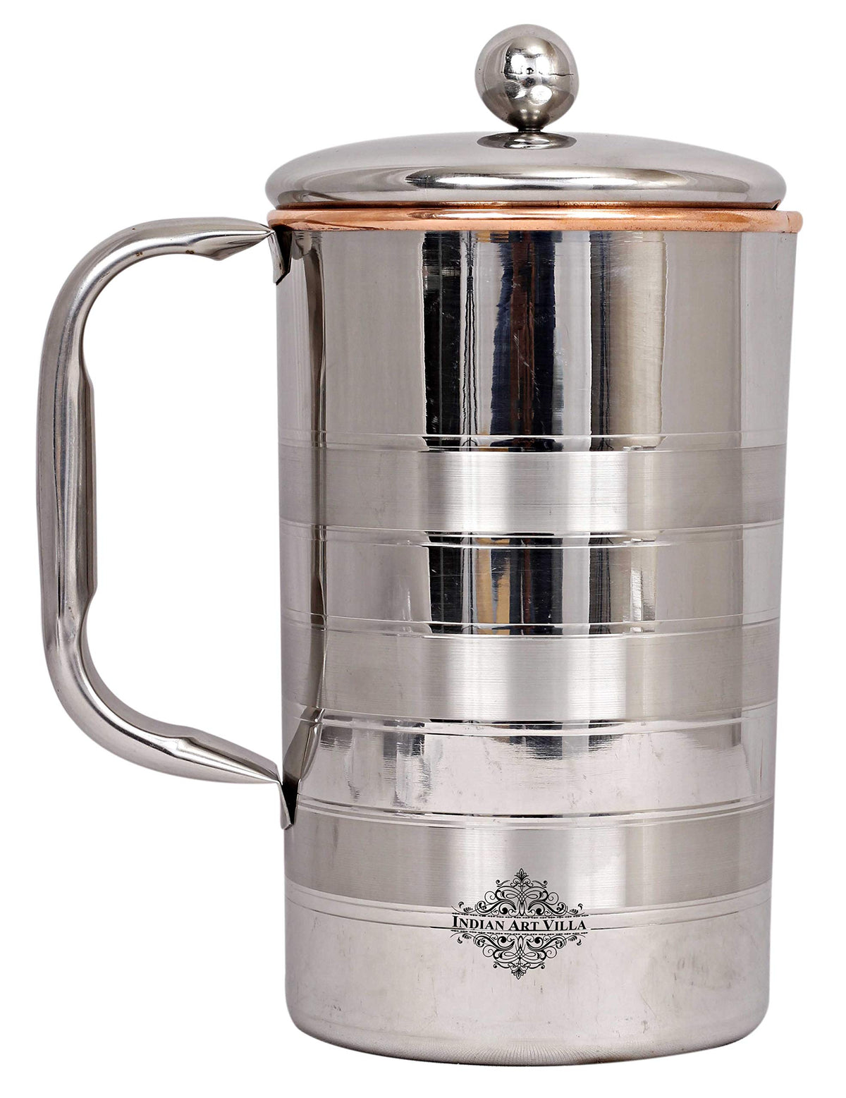 Indian Art Villa Lining Design Steel Copper Carafes, Storage & Serving Water Home Restaurant, 1000 ML