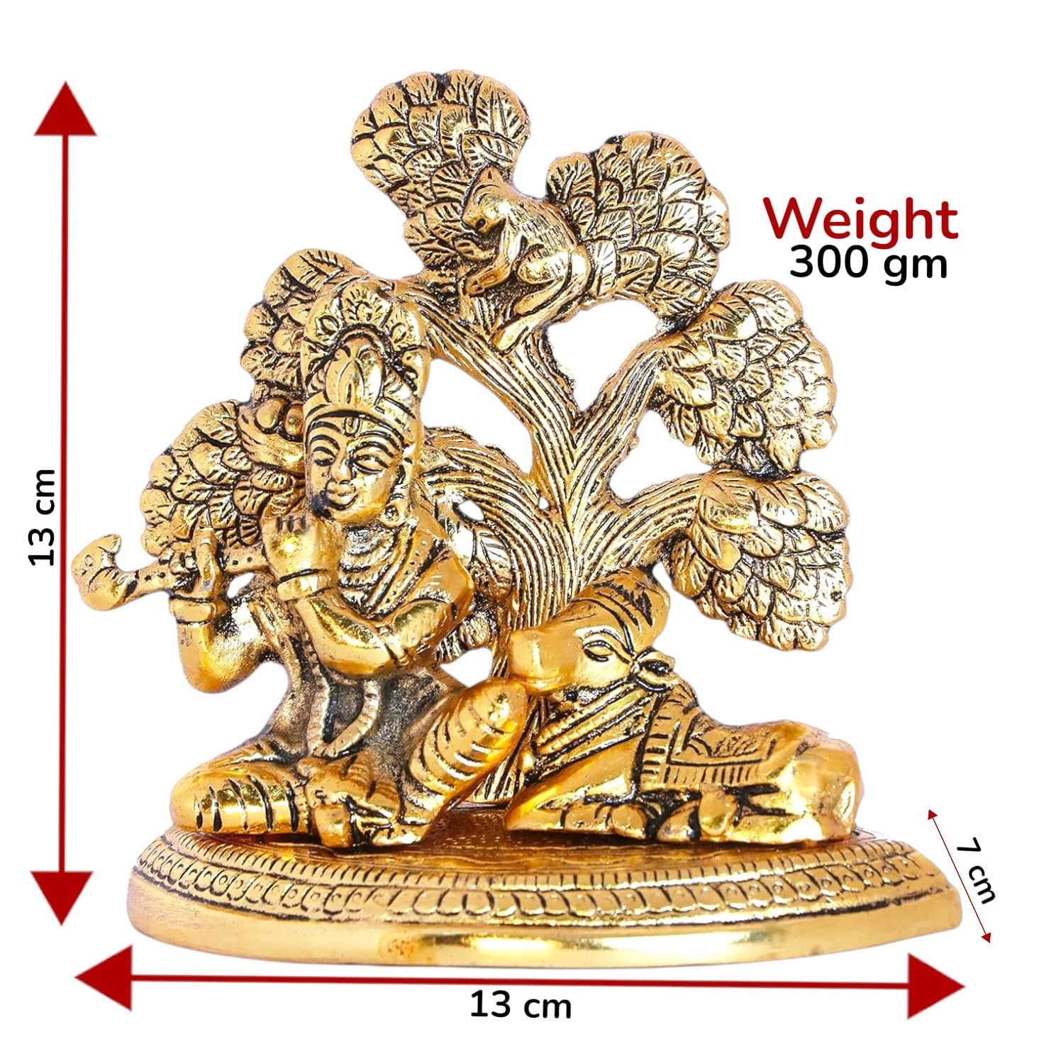 KridayKraft Lord Krishna Metal Statue, Krishna Murti Playing Flute with Cow for Temple Pooja, Decor Your Home, Office & Gift Your Relatives, Showpiece Figurines, Religious Idol