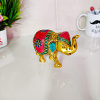 KridayKraft Metal Elephant Small Size with Stone Work for Showpiece Enhance Your Home, Office and Table - Multicolour