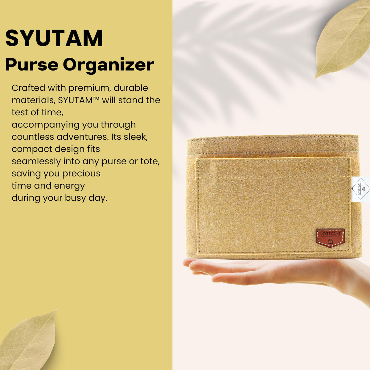SYUTAM Women Felt Purse Organizer Insert for Ladies Handbag, Tote, Hobo Bag Divider, Multiple Storage Compartment - Beige(13.4x6.7x7.1) inch (X-Large)