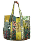 Ravaiyaa - Attitude is everything Patchwork Quilted Tote Bag Women Reversible Shoulder Bag Cotton Carry Bag Multipurpose Tote Bags (Green)