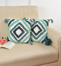 Furnistitchs Premium Decorative Throw Cushion Pillow Cover Boho Home Decor - Living Room Bedroom Couch Sofa Cushion Covers 16 inch x 16 inch (1, Green Diamonds)