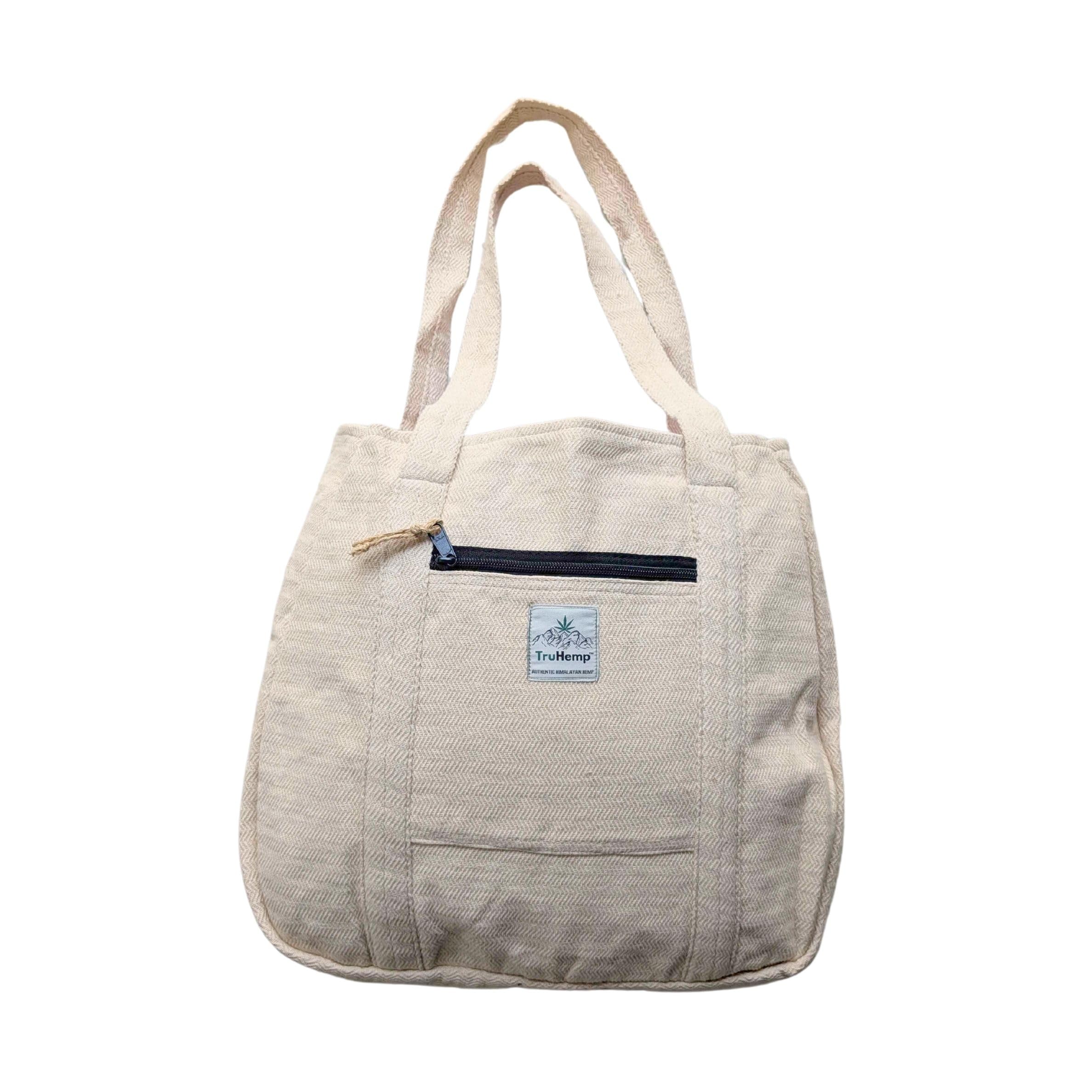 TruHemp Hemp Shopping Tote Bag with Dual Zippered Compartments | Spacious Eco Market Bag with Cotton Lining | 10L Capacity, Natural Hemp, Medium