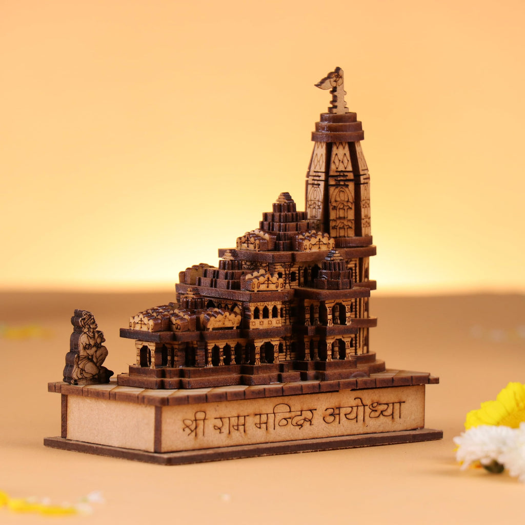 FlowerAura Divine Religious Handcrafted 3D Model of Ayodhya Shri Ram Mandir With Lord Shri Ram Lala Ji Showpiece Figurine For Home Temple, Home Decor, Diwali Gift, Religious Event Gift & Blessing Gift
