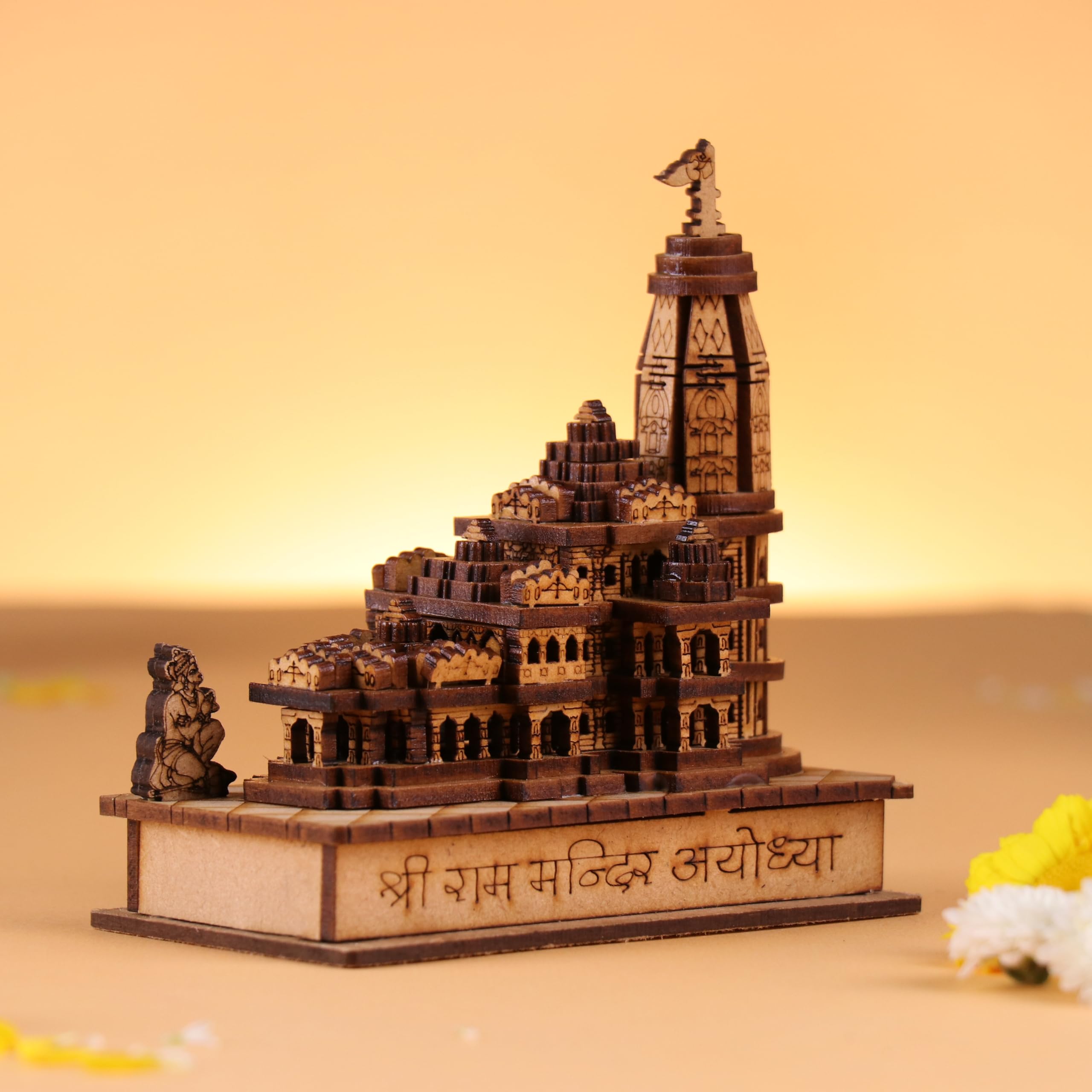 FlowerAura Divine Religious Handcrafted 3D Model of Ayodhya Shri Ram Mandir With Lord Shri Ram Lala Ji Showpiece Figurine For Home Temple, Home Decor, Diwali Gift, Religious Event Gift & Blessing Gift