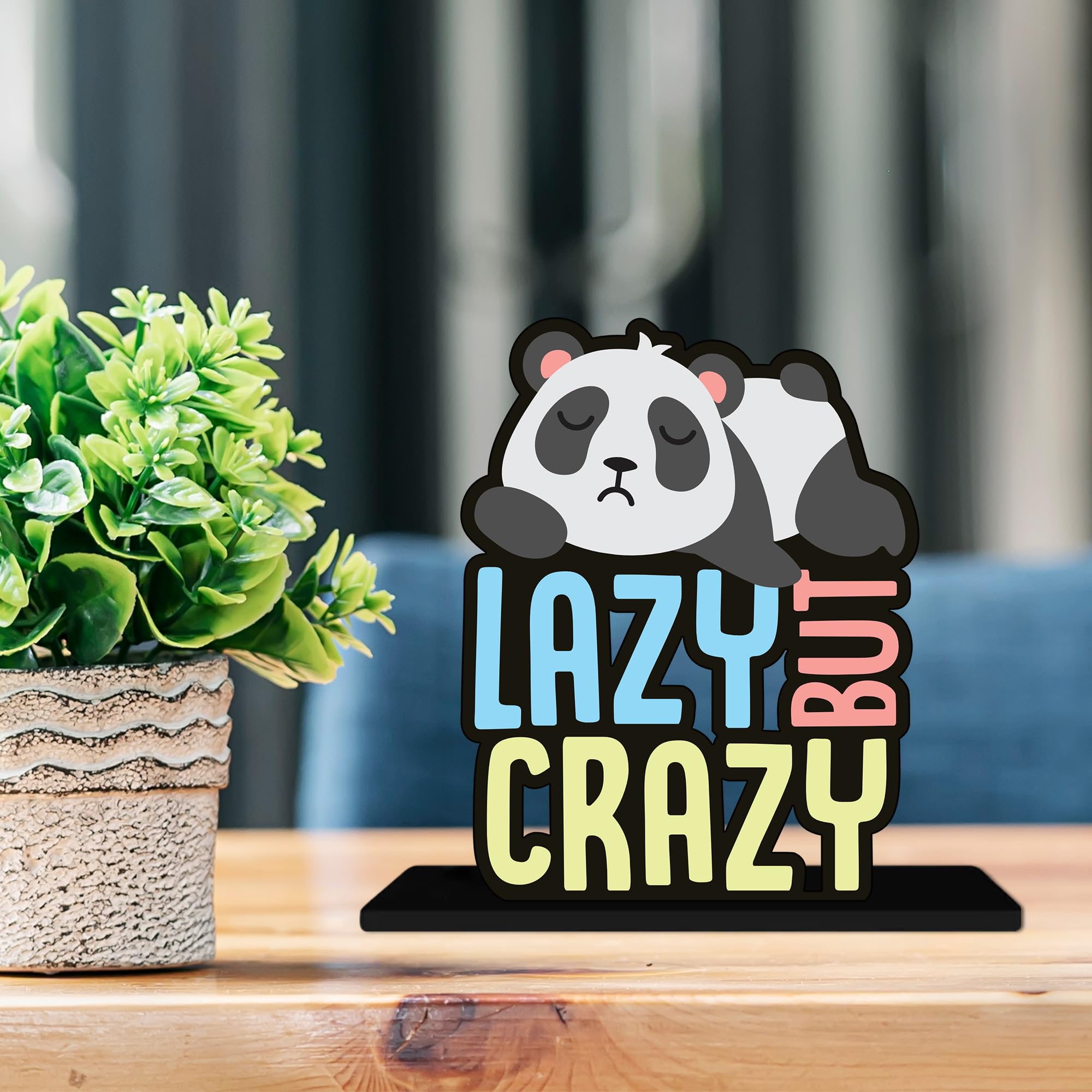 Artvibes Lazy But Crazy Quotes Table Decor for Office Desk | Home Decoration Items | Living Room | Modern Art Wooden Showpiece Decorative Gift Item (SP_1179)