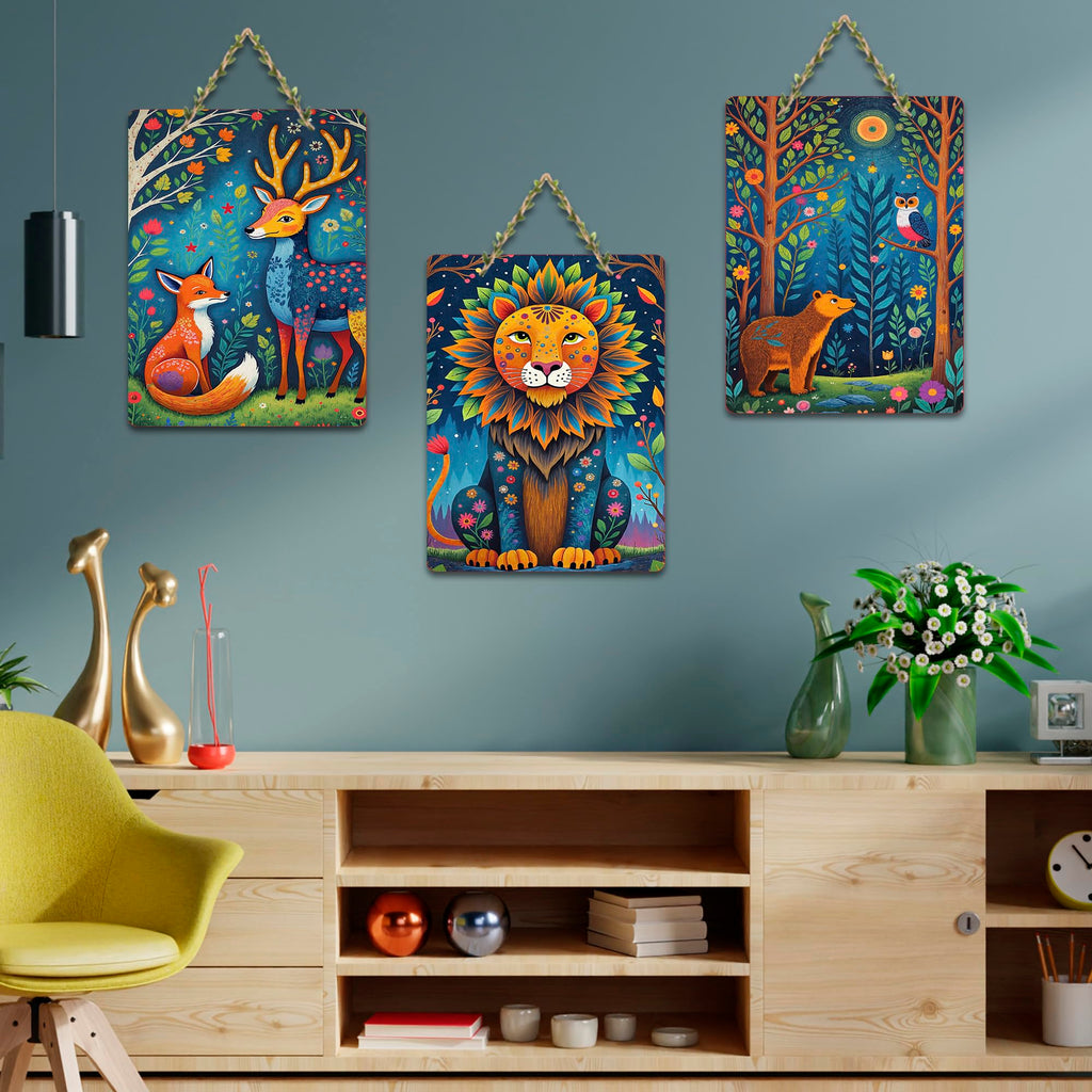 Artvibes Nature Theme Wall Decor Wooden Art Decoration Item for Living Room | Room Wall Art | Wood Decorative Items | Modern Decoration | Aesthetic Wooden Decor | Ideal Gifts (WH_9613N), Set of 3