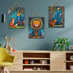 Artvibes Nature Theme Wall Decor Wooden Art Decoration Item for Living Room | Room Wall Art | Wood Decorative Items | Modern Decoration | Aesthetic Wooden Decor | Ideal Gifts (WH_9613N), Set of 3
