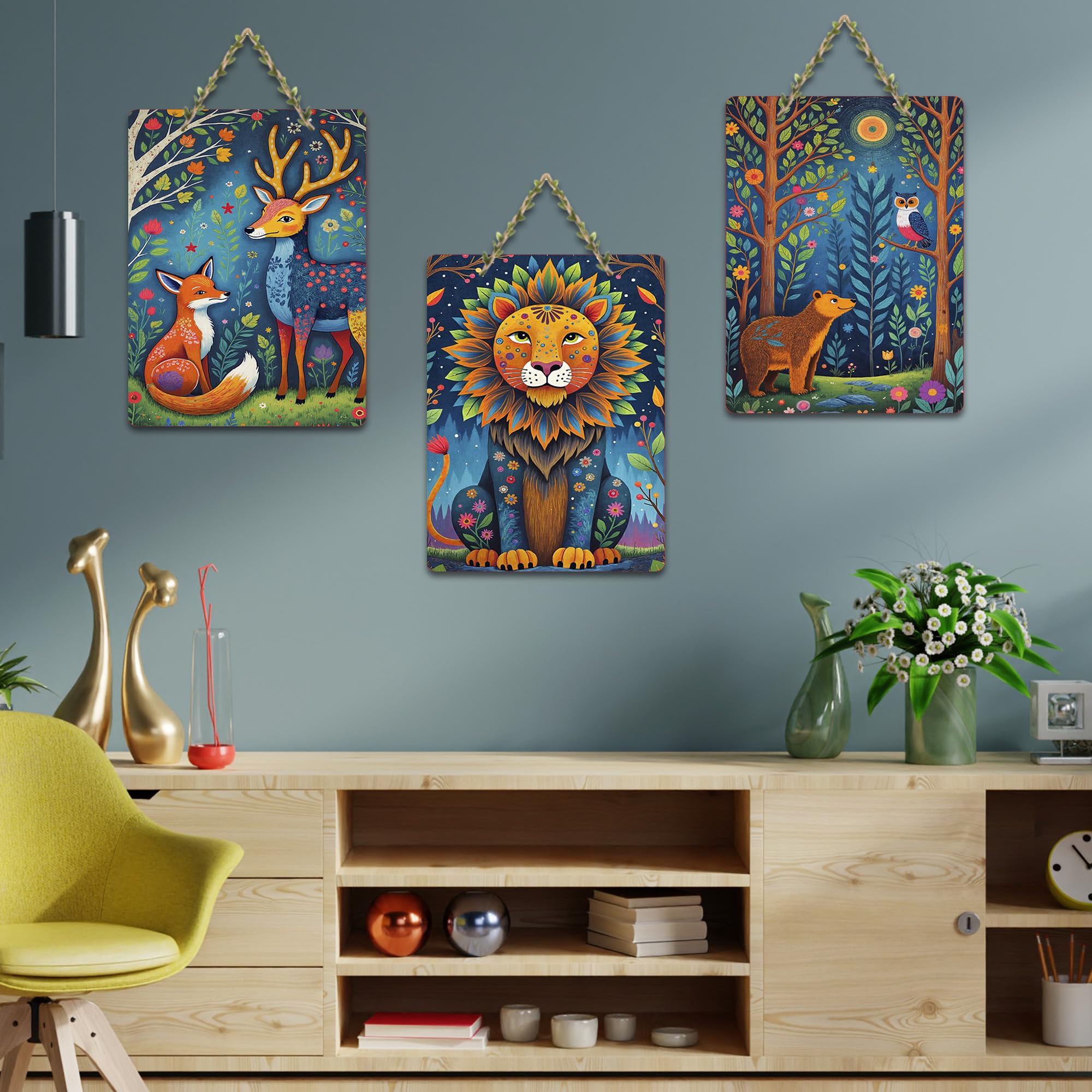 Artvibes Nature Theme Wall Decor Wooden Art Decoration Item for Living Room | Room Wall Art | Wood Decorative Items | Modern Decoration | Aesthetic Wooden Decor | Ideal Gifts (WH_9613N), Set of 3