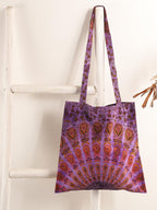 Ravaiyaa - Attitude is everything Cotton Shoulder Bag/Tote Bag For Women| Printed Multipurpose Handbag With Top Zip | Best For Shopping, Travel, Work, Beach, Office, College (Purple Peacock Mandala)