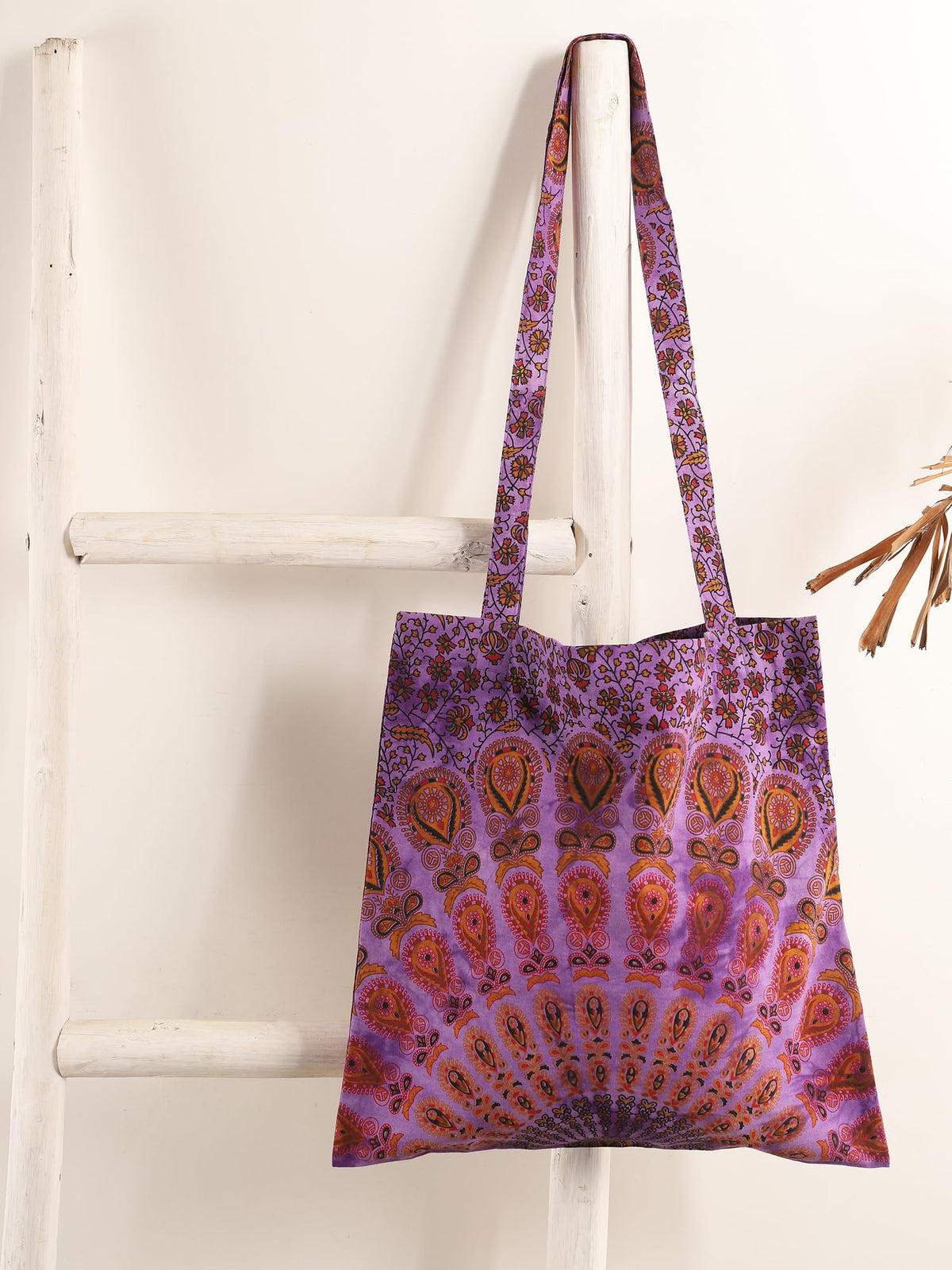Ravaiyaa - Attitude is everything Cotton Shoulder Bag/Tote Bag For Women| Printed Multipurpose Handbag With Top Zip | Best For Shopping, Travel, Work, Beach, Office, College (Purple Peacock Mandala)