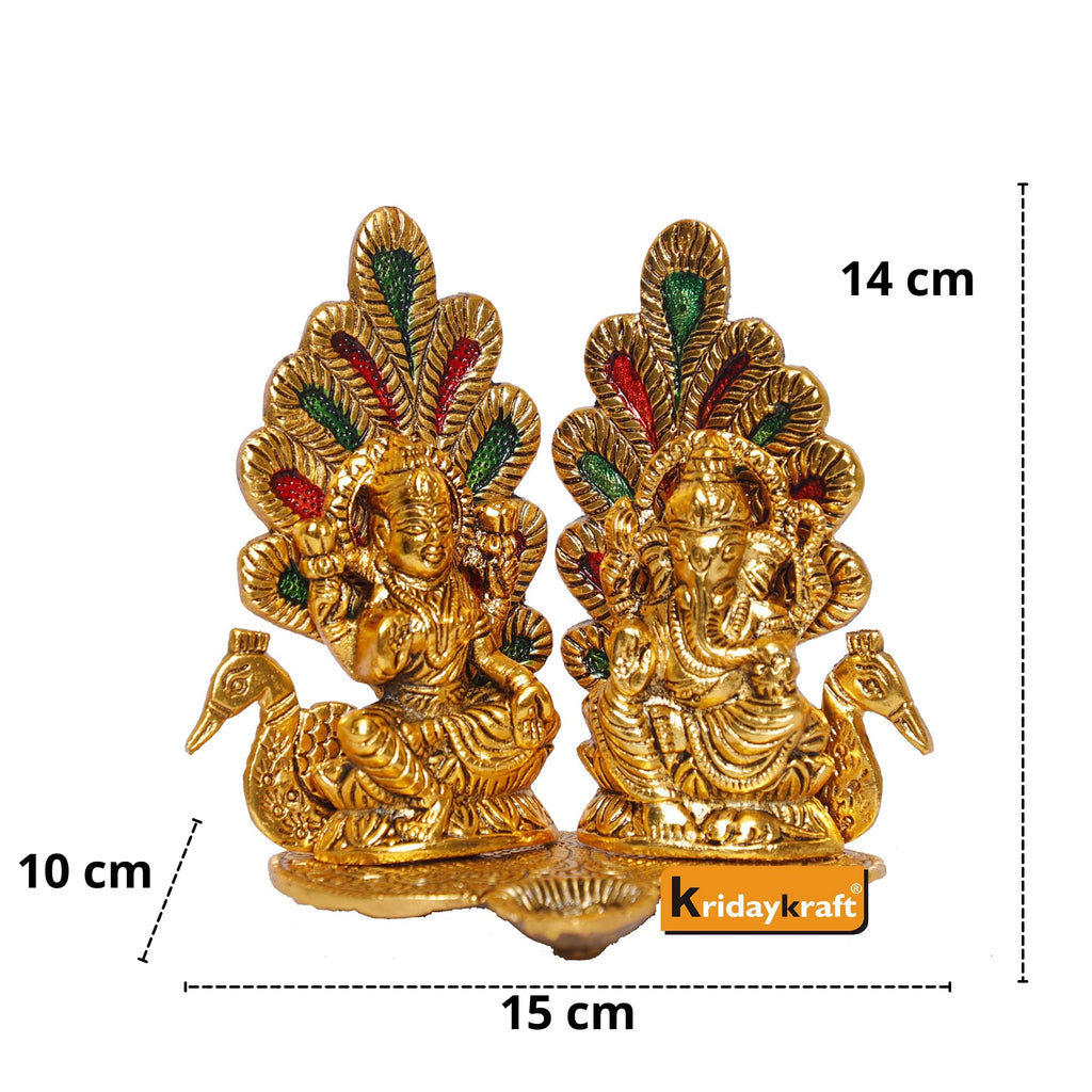 KridayKraft Metal Laxmi Ganesh Statue/Murti for Pooja Room & Home Office Décor, Laxmi Ganesha Idol for Diwali Gift, Religious Idol Showpiece Figurines Decorative & Diwali Poojan