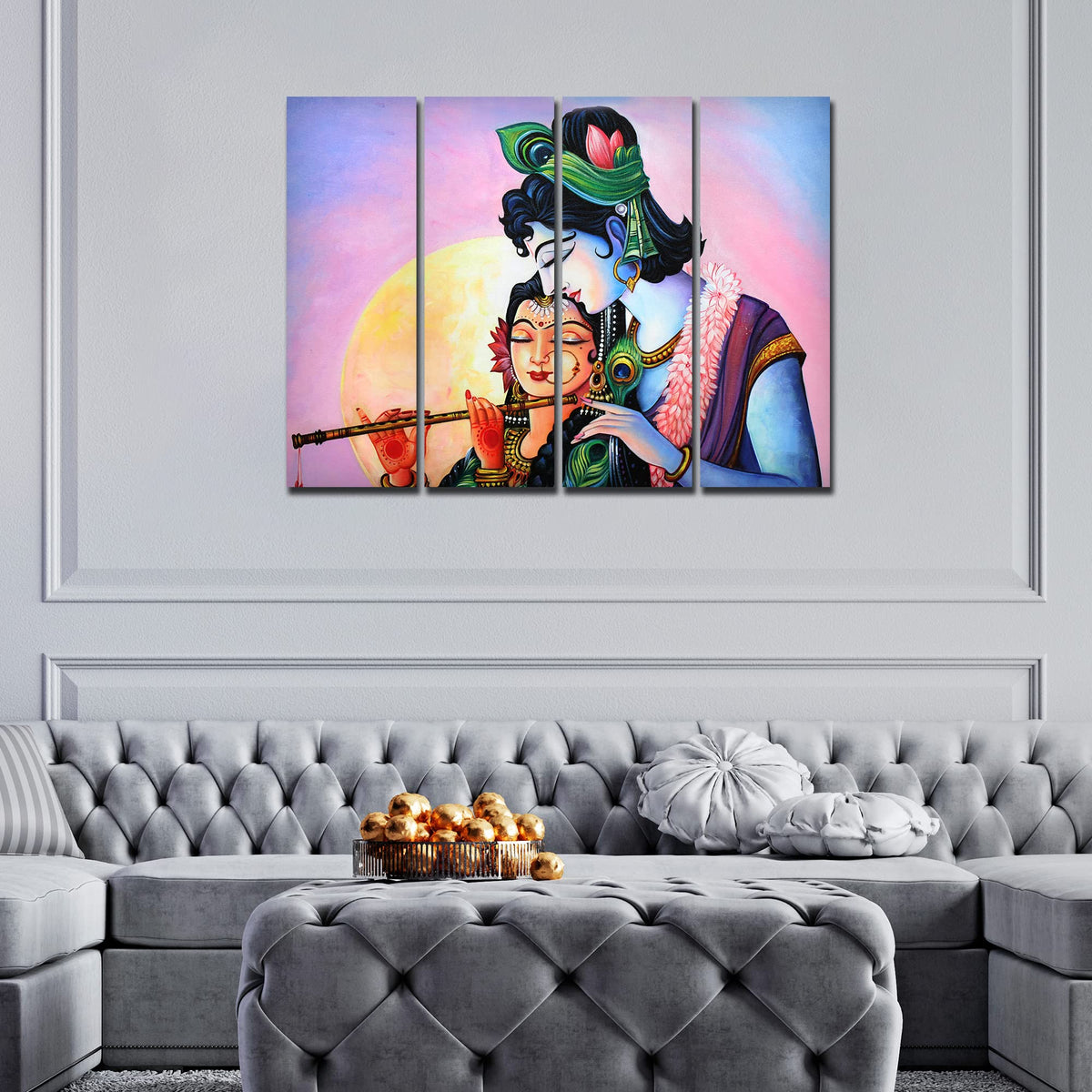 VIBECRAFTS Shree Radha Krishna 4 Pieces Canvas Wall Painting Fitted With Wooden Frame For Home | Office | Living Room | Gift(PTVC4Pcs1_13510)