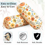 GLUN®Flower Print Cotton Bolster Cover Set of 2 | 16 x 30 Inches | Soft & Luxurious Decorative Bolster Pillow Covers for Sofa, Bed & Living Room | Cream