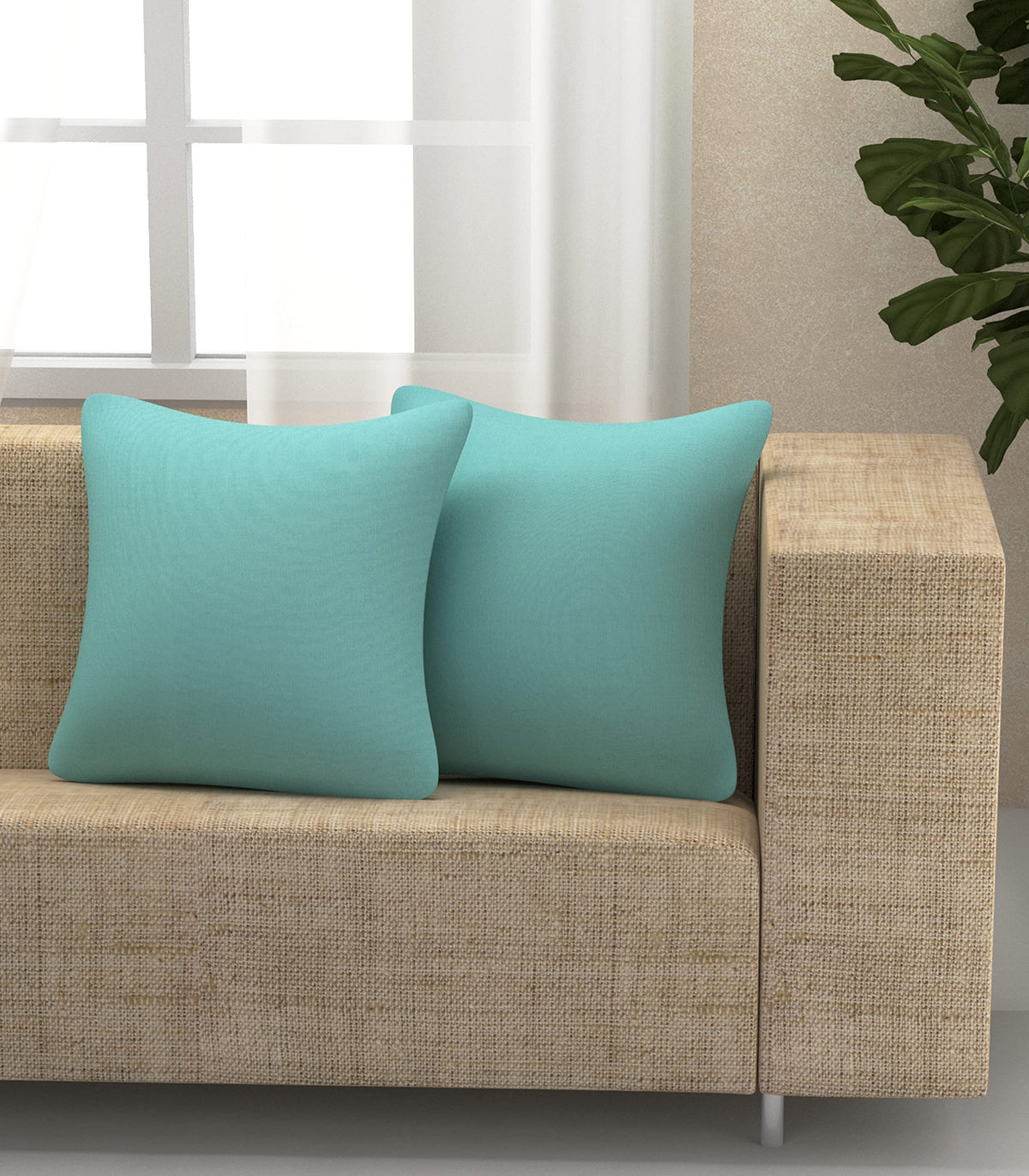 Yellow Weaves Cotton 250 TC Canvas Decorative Cushion Covers, (16 X 16 Inches), Set Of 2, Powder Blue
