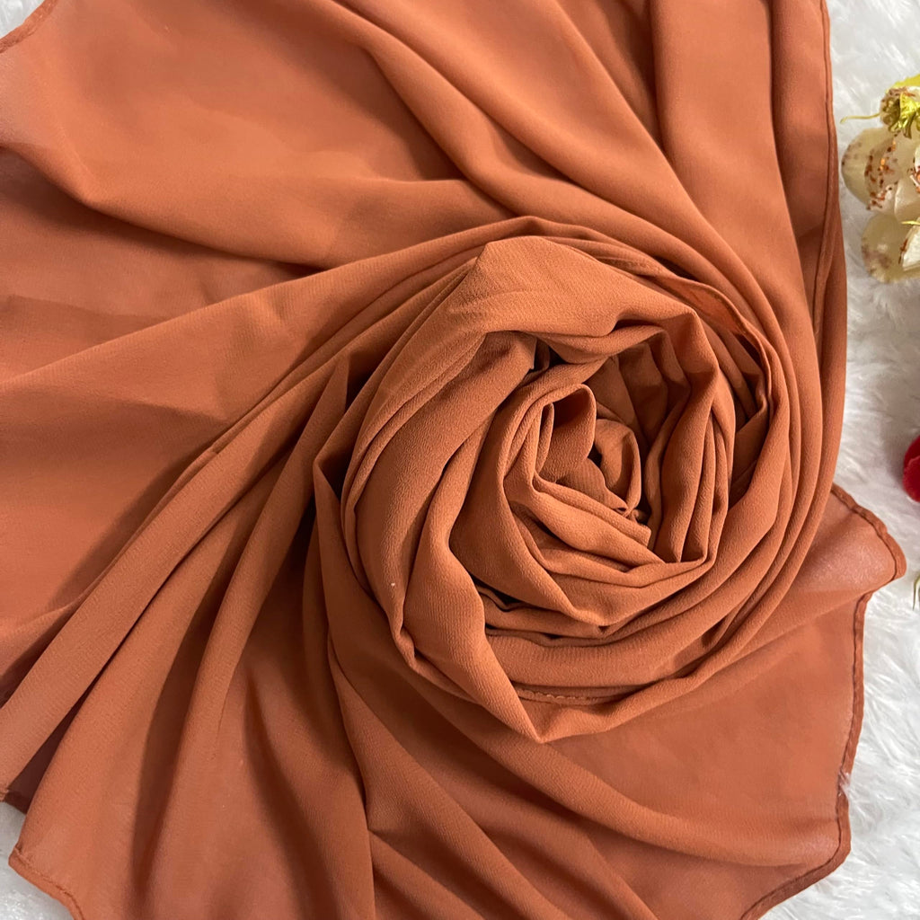 QALB LUXURIA RUST ORANGE PREMIUM GEORGETTE STOLE