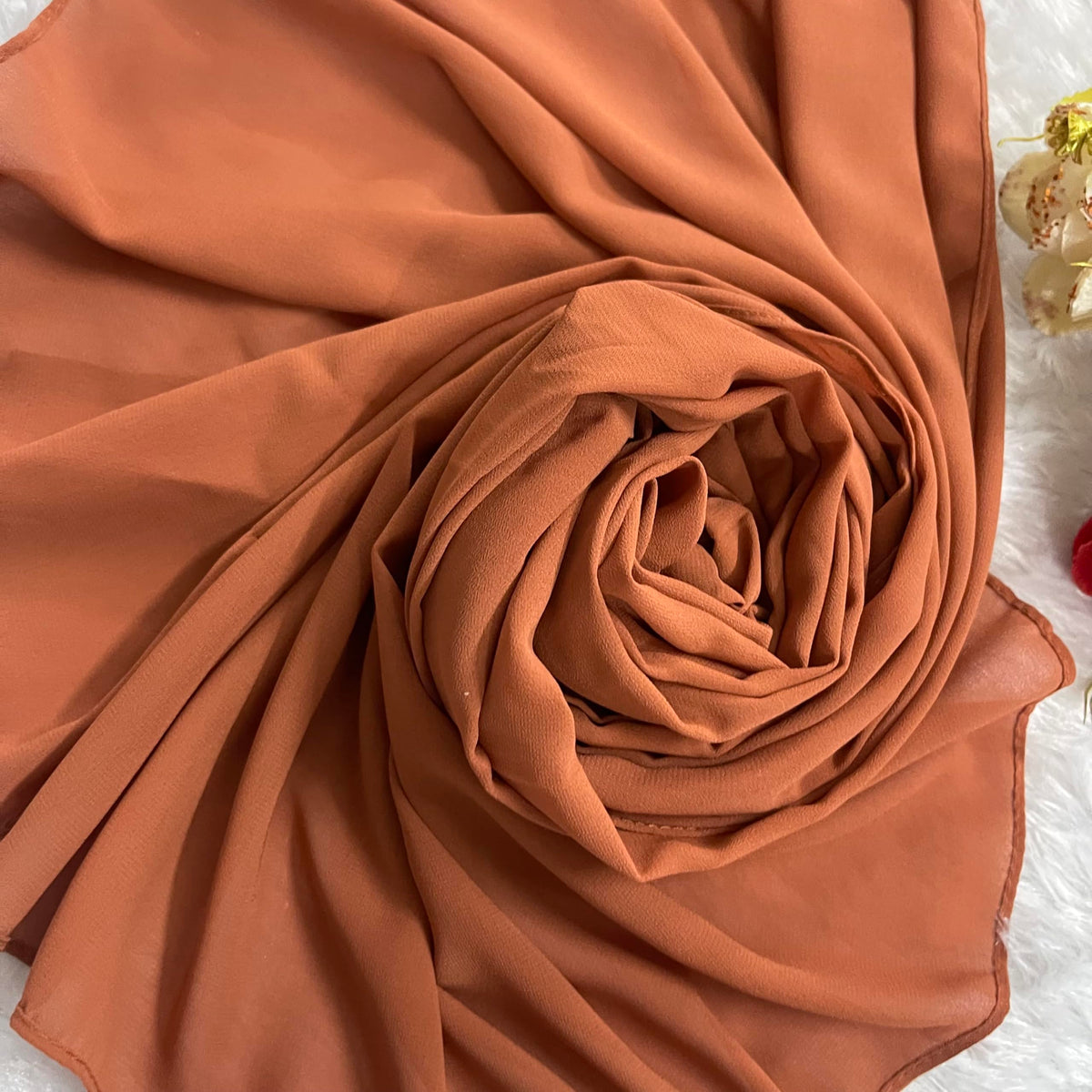 QALB LUXURIA RUST ORANGE PREMIUM GEORGETTE STOLE