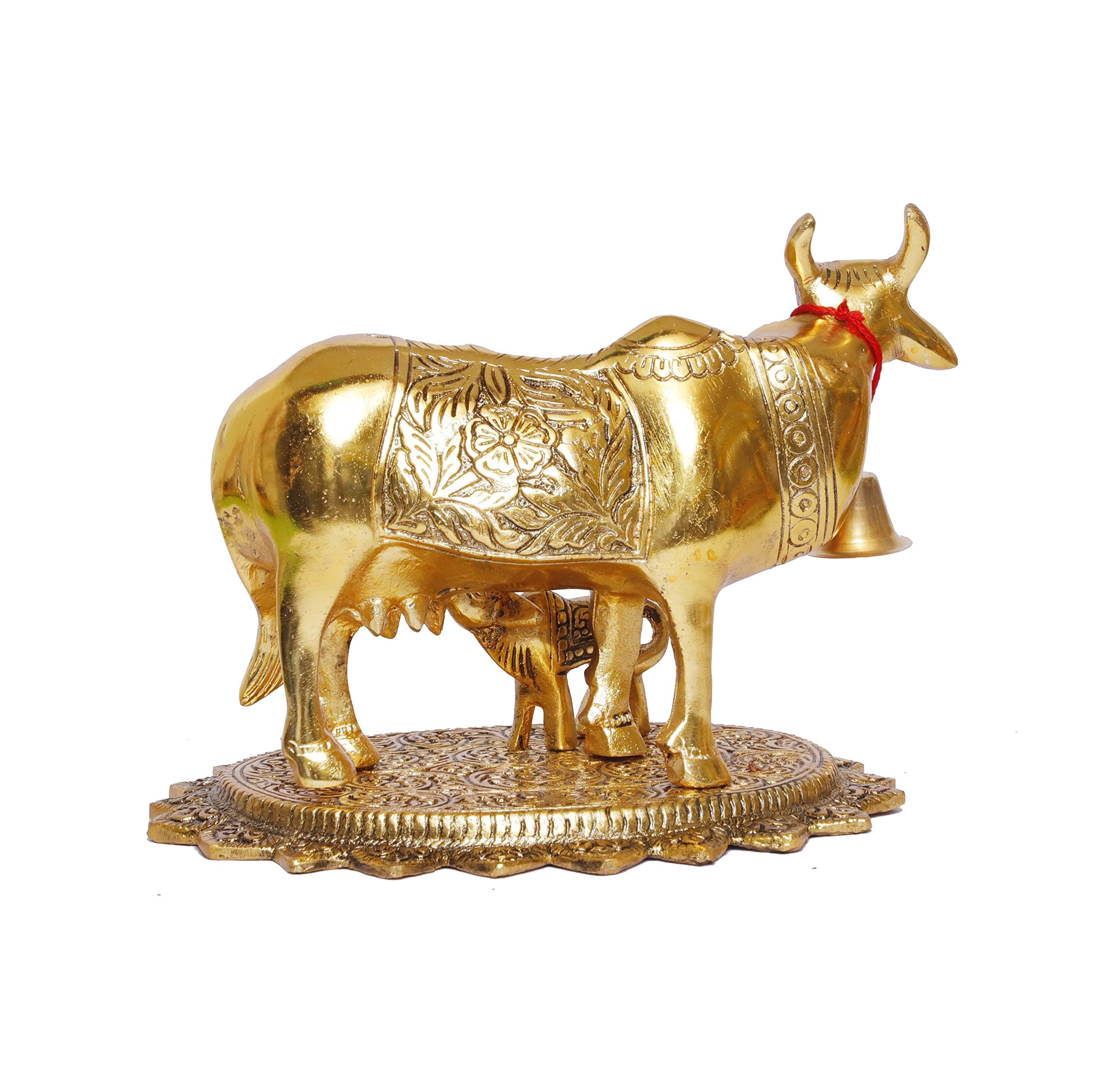 Kamdhenu Cow with Calf Idol for Home Decor | Metal Cow Statue with Intricate Embossed Design | Vastu & Pooja Decorative Showpiece | Temple, Office, Housewarming & Gift Item
