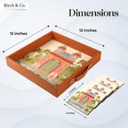 Birch & Co. Wooden Tray For Serving-Free 4 Coasters-12 In X 12 Inch-Serving Tray-Tray Set For Decoration-Round Shape Tea Trays-Big Coffee Tray-Premium Mdf Trey-Wooden Serving Trays-Resin Tray,Ancient