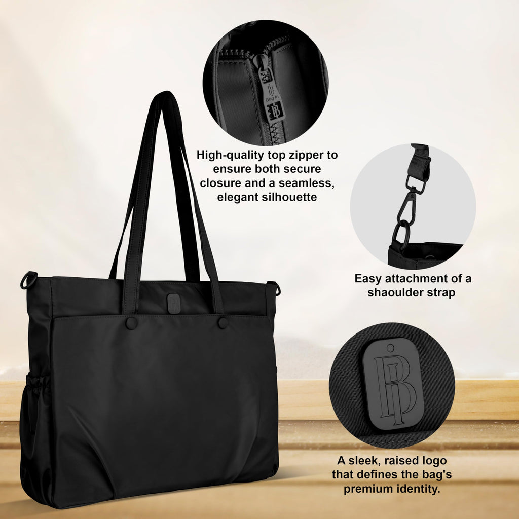 Premium Large Capacity Everyday Tote Bag for Women with Zipper Closure and Multi Pocket Storage (BLACK)