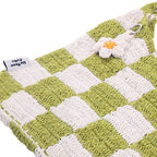 UpTown Folks Handmade Crochet Handbag for Girls & Women – White & Green Checkered Design, Lightweight & Spacious for Beach, Picnic & Everyday Use.