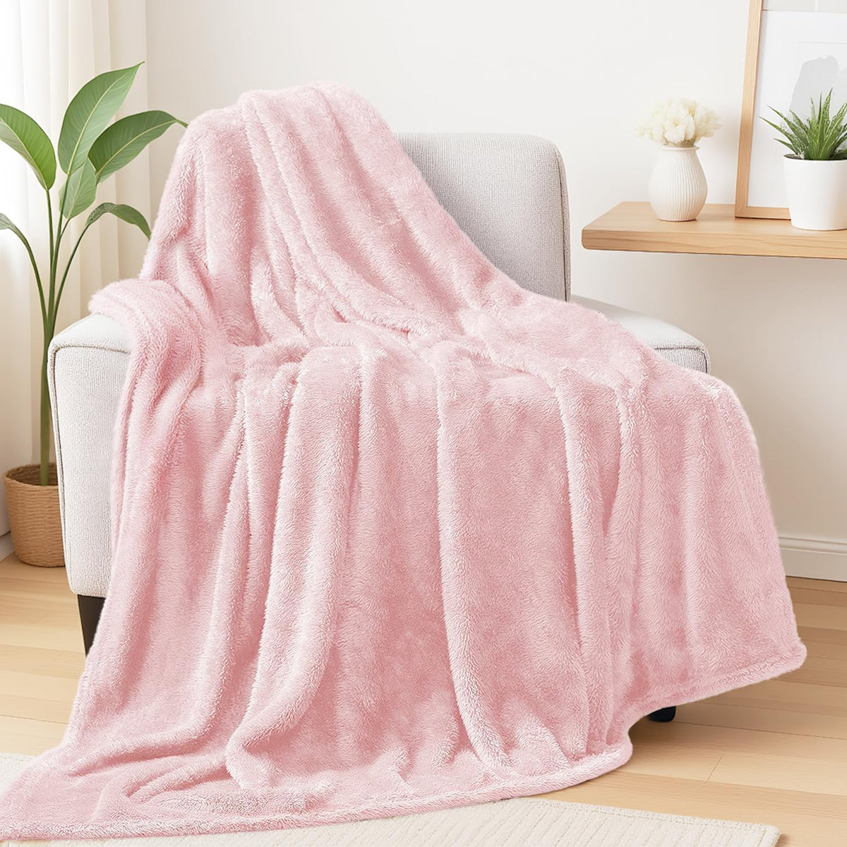 VOMZER Premium Plush Double Blanket | 300 GSM Lightweight Cozy Soft for Bed Sofa Couch Travel Camping| 254X229 Cm /90x100 Inches Baby Pink Kafalo