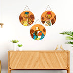 Artvibes African Village Themed Warli Art Round Wooden Wall Hanger for Home Decor | Living Room | Handcrafted Art | Wall Illustrations | Art Prints | Aesthetic Wall Art | Gifts (WH_4201N), Set of 3
