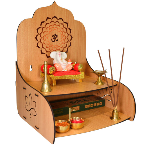 11 Strokes Samarpan Wooden Pooja Mandir for Home Small Size - Foldable DIY Wall Mount Devghar - Modern Singhasan for God & Small Wooden Temple, Puja Stand