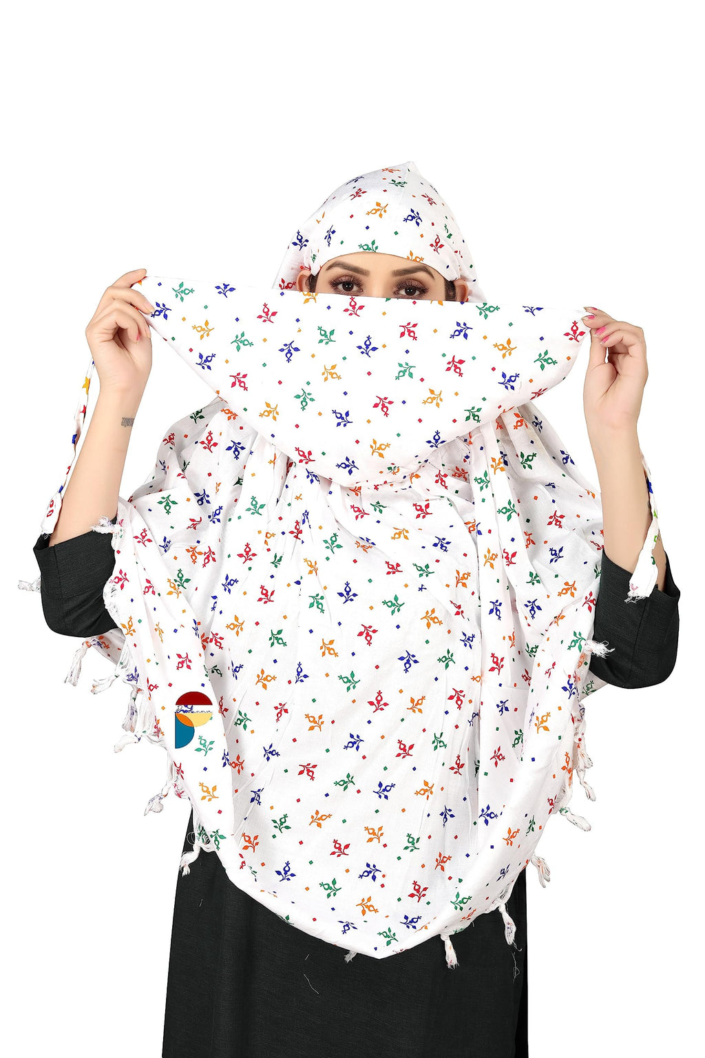 PRACHARAN Cotton Innovative Stylish Colorful Leaf Printed Pattern Fancy Scarf With Sun Protection Cover Face Cotton Driving Scarf For Women's And Girls For Female, White