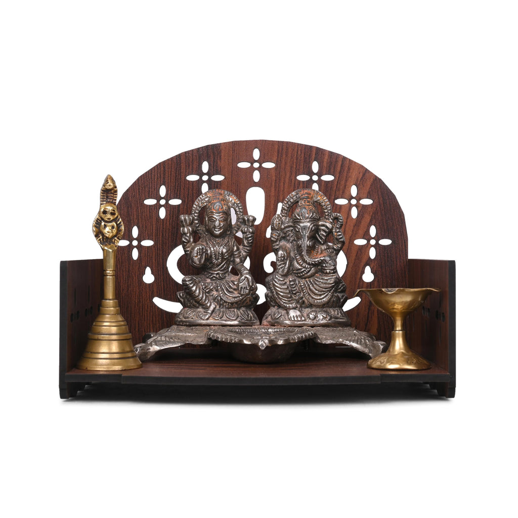 Life TIME Engineered Wood Hand Crafted Ganesh Ji Pattern Home Temple for Puja Temple for Home and Office l Puja Stand l Wall Mandir for Home, Designer Wooden Shelve, Prayer Shelve (Brown) (Pack of 1)