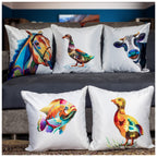Vendola Decorative Satin Sofa Cushion Covers Set of 5, 24 Inch x 24 Inch, Sofa Pillow Cover, Ethnic Festive, Multicolor, Animal Design, Zipper Closure (Herds, 24X24 Inches)