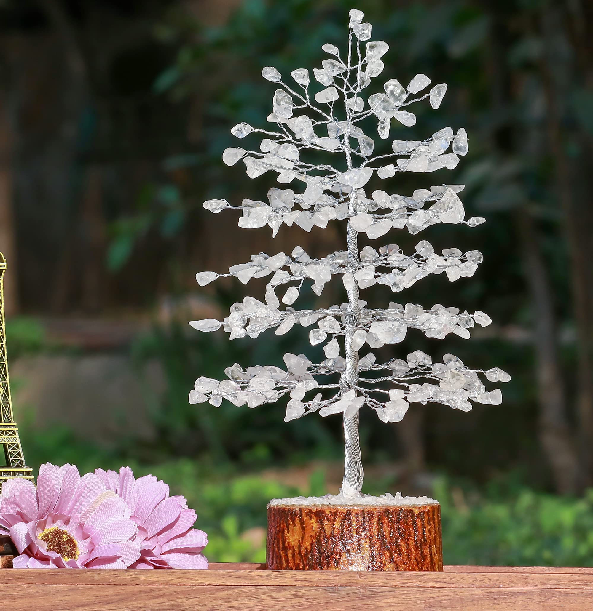 Hindcraft Clear Quartz Crystal Tree Home Decor Showpieces for Good Luck Money Crystal Tree Gift Items Office Bedroom Decor Wedding Gift, Silver Wire, 10 inch