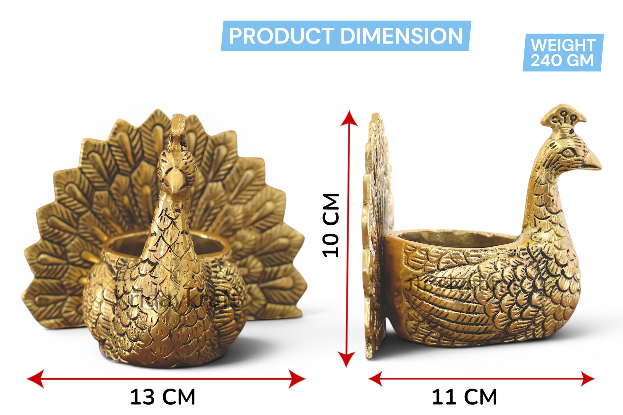 KridayKraft Designed with a Versatile Central Cavity, This Peacock Serves as a Stunning tealight Candle Holder, a mini Indoor Planter, a Unique Pen Stand,(Peacock Small Golden)