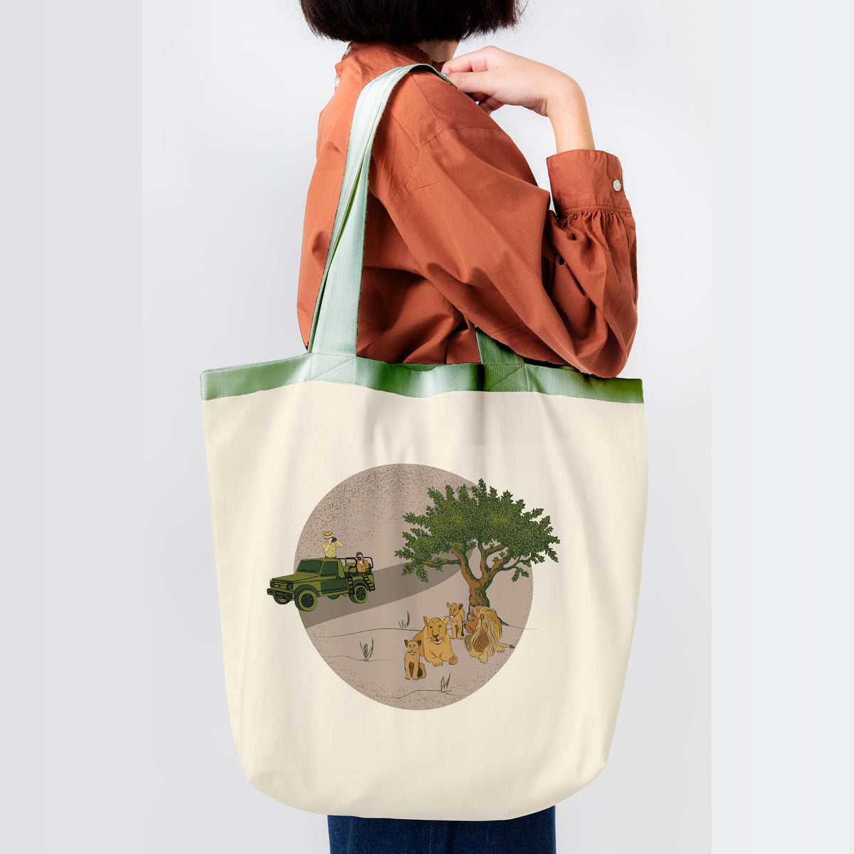 ALGAARI Safari | Gir Reusable Shopping Bag Canvas Tote Bag for Grocery Shoulder Handbag Travel Bag for Men and Women | Ecofriendly Cotton Tote Bags | 100% Organic Cotton | Large Capacity Handbag