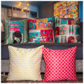 Vendola Decorative Satin Sofa Cushion Covers Set of 5, 12 inch x 12 inch, Sofa Pillow Cover, Ethnic Festive, Multicolor, Elephant Peacock Design, Zipper Closure (Majestic, 12X12 Inches)