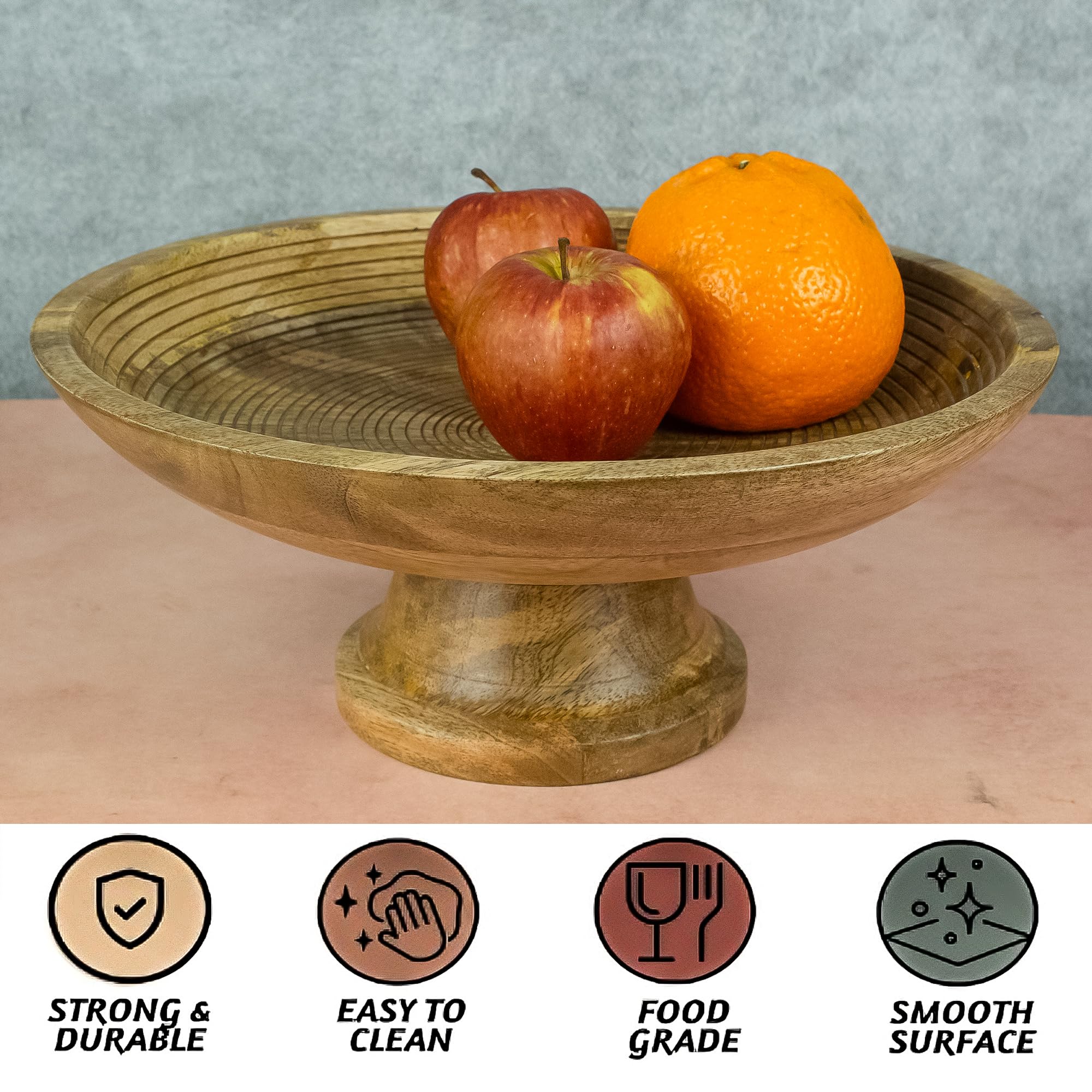 Saleberate Wood Fruit Bowl or Decorative Pedestal Bowl for Table Décor, for Kitchen Counter, Detachable Base,12-inch Large Bowls,Mango Wood (Brown)