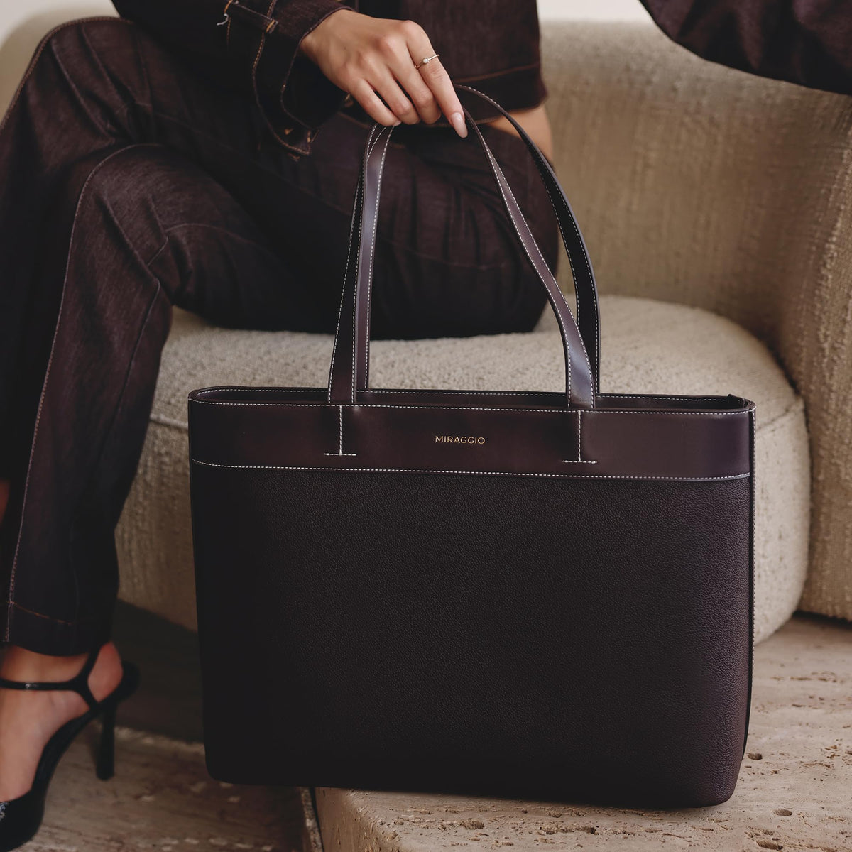 Miraggio Meadow 15 Inch Laptop Tote Bag | Office Tote Bag For Women | Big Totes For Work & Travel With Functional Pockets (Wine)