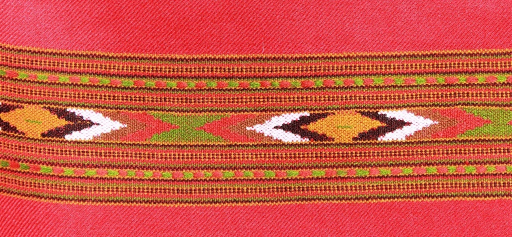 HImalayanKraft Hand Woven Kullu Handloom Woolen Shawl Dark Red Colored with Beautiful Kullu Weaving Designed for Women and Girls.