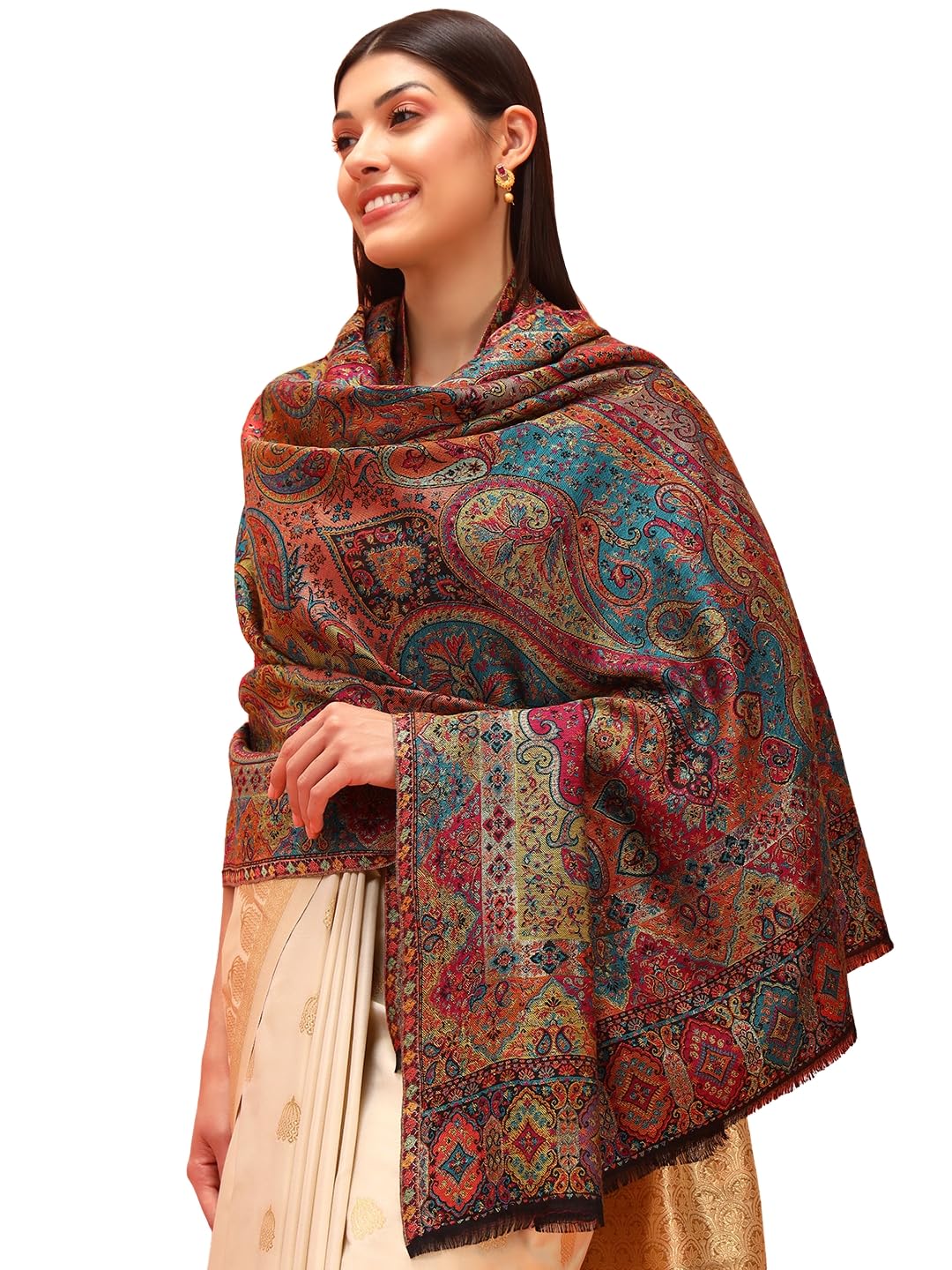 Pashmoda Women Zarveen Zari Kaani Fine Wool Shawl (Size: 40x80in, 101x203cm) ZSS07