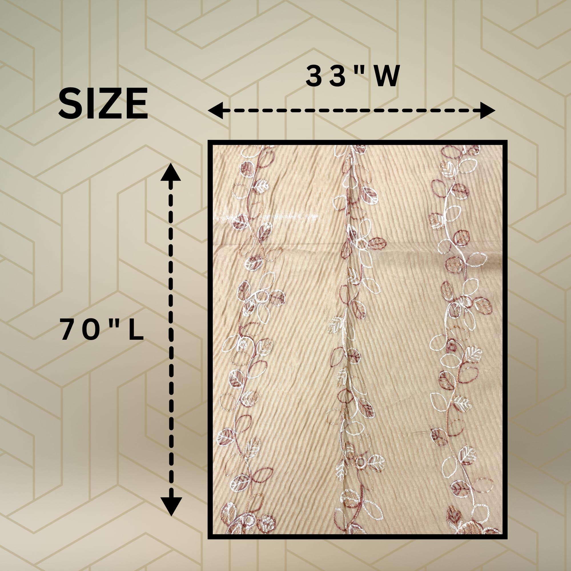 FAHABO Scarf for Women Stylish Pleated Viscose Cotton with Embroidery and Tassels | Hijab Scarf | Stole | Soft, Lightweight, and Latest Scarves | 72 x 33 Inches (Sand Beige)