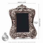 KridayKraft Aluminium Rose Flower Photo Frame with Silver-Plated Design Useful for Boys and Girls Home Decor, Wall Decor, Gifting and Showpiece (Silver, 24X19 CM)