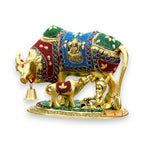 KridayKraft Kamdhenu Cow Calf Bal Gopal Krishna Metal Statue, Gold Stone XL