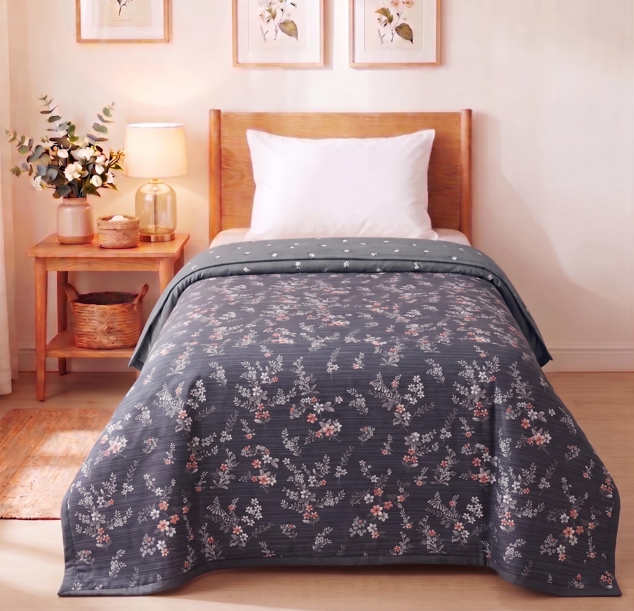 VAS COLLECTIONS Cotton AC Blanket for Single Bed, 147x230 cm | Reversible Lightweight All Season Comforter | Soft Breathable Skin-Friendly Blanket for Bedroom Use (Blush Blue) Kafalo