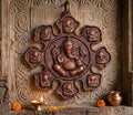 Lord Ganesha Ashtavinayak Wall Hanging Metal Plaque - 28cm x 27cm Antique Copper Finish Idol for Home Decor, Living Room & Entrance | Religious Figurine Gift Item (450g)